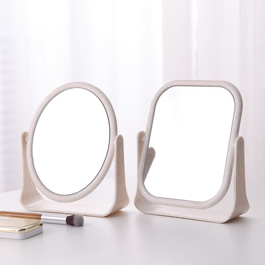 High-quality European desktop makeup mirror, simple high-definition double-sided rotatable makeup mirror, desktop standable small mirror, LED portable fill-in light mirror, square off-white one side to enlarge