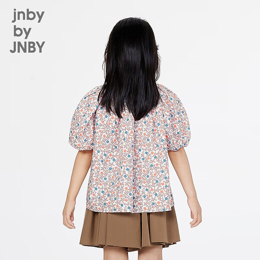 Jnby by JNBY Jiangnan Buyi children's clothing liberty printed short-sleeved shirt bud sleeve pullover round neck summer girls 1P5211050 199/white background colorful pattern 160