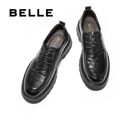 Belle Thick Sole Business Shoes Men's Shoes 2025 Winter New Shopping Mall Same Style Cow Leather Casual Leather Shoes 8VU01DM5 Black 42 (260mm)