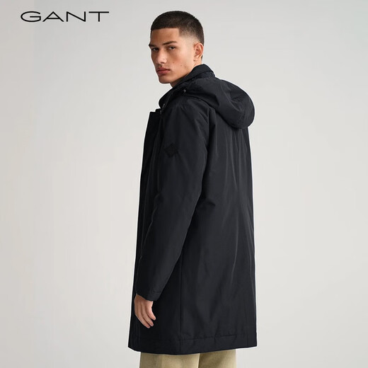GANT甘特秋冬新款男士时尚休闲百搭中长款直筒连帽夹克棉服外套 5黑色 S