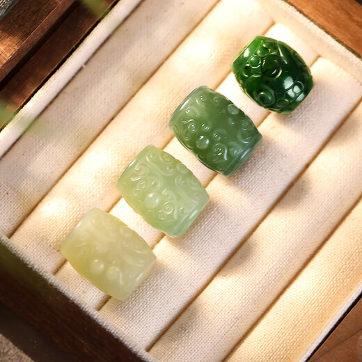 Cardamom Time Hetian Jade Loose Beads with Beads DIY Toy Accessories with Black Jasper Pattern Barrel Beads Single Beads Comes with One Certificate