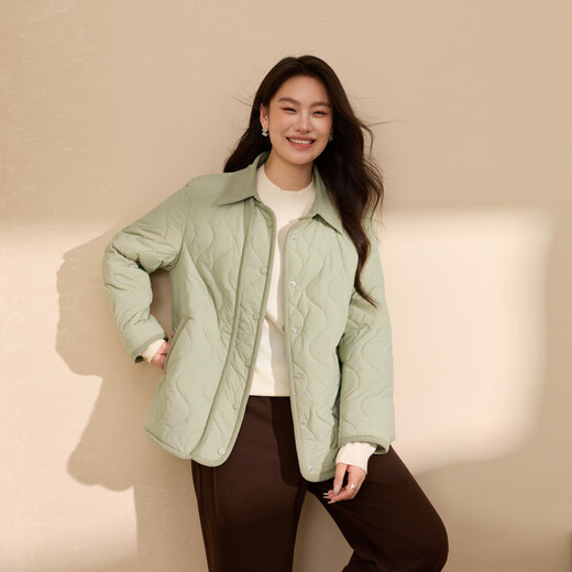 Xianlixiu corduroy collar versatile cotton coat plus size women's fashionable and comfortable coat fat mm winter clothing new style 1239 light green 2XL
