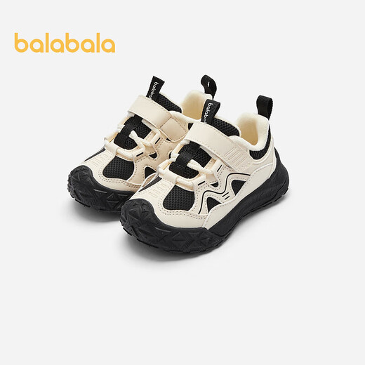 Balabala children's shoes, children's toddler shoes, boys and girls, autumn and winter outdoor stable velvet anti-slip shoes, white and black tone 00319 21