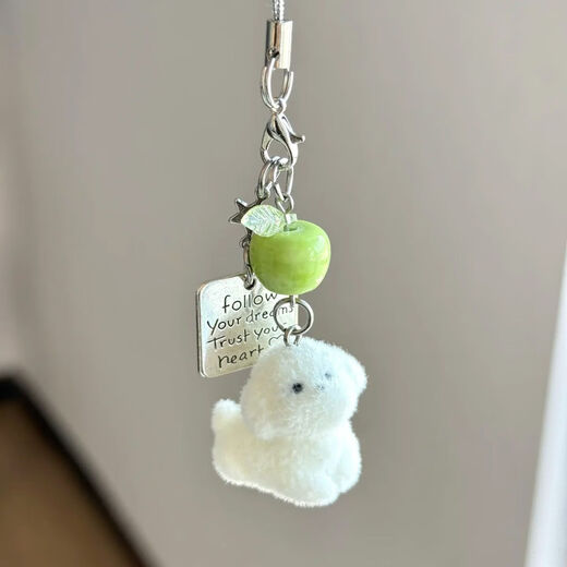 Cool and icy apple flocked puppy and kitten mobile phone chain summer dopamine mobile phone bag pendant Green apple puppy mobile phone chain