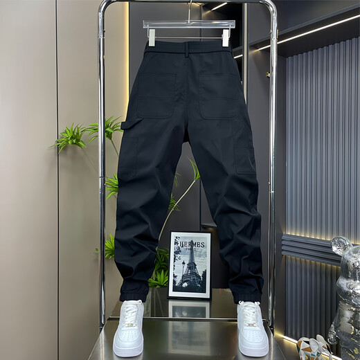 Pantalones de trabajo de Fertisson Meng para el verano de hombres delgados cómodos de gama alta de alta gama de alta gama de alta gama Pantalones sueltos de hombres 692 Black 33 (recomendado 145-160Jin [Jin iguala 0.5 kg])
