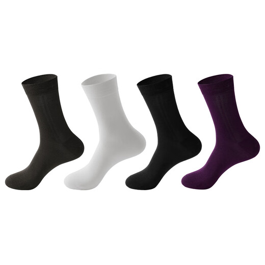 Schiesser 4 pairs of SCHIESSER men's modal mulberry breathable business mid-calf socks 345K black + gray + white + wine red M 25-26c