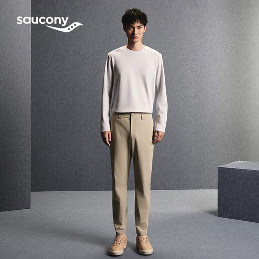 SAUCONY knitted trousers for men, anti-wrinkle, elastic, loose, sporty and comfortable, daily commuting, business casual sports pants, Titan Khaki XL