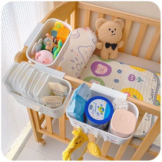 Oein baby bedside storage hanging basket diaper table hanging bag portable bed side diaper and saliva towel storage basket complete hanging basket * 1