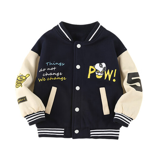 Snoopy (SNOOPY) children's clothing, boys' jackets, children's patchwork baseball uniforms, big children's jacket tops, autumn new style, navy blue 110