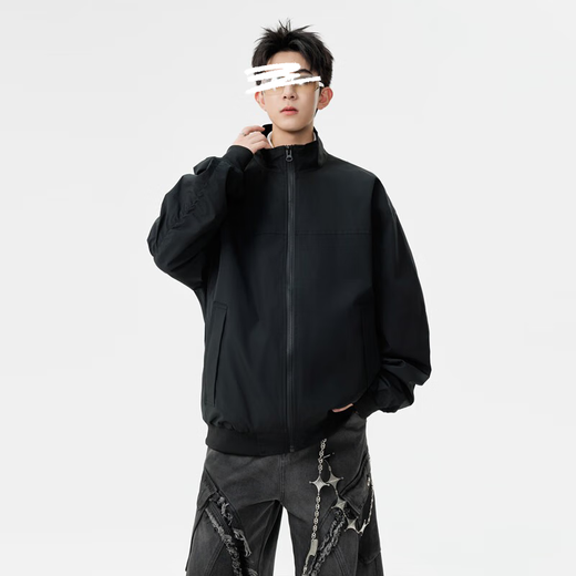 Homlean solid color jacket men's autumn versatile loose top stand collar fashion jacket casual versatile HK16 black XL