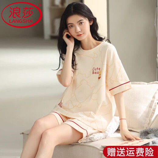 Pajamas de alta gama Langsha para mujeres en pantalones cortos de algodón puro de verano pantalones cortos de algodón delgado dulce para algodón casual de ropa para el hogar yx7512 9856 m [recomendado 80-100Jin [Jin iguala 0.5 kg] desgaste]