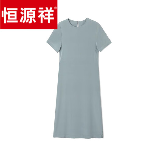 恒源祥时尚宽松真丝短袖连衣裙女夏季2025新款夏装妈妈休闲女士遮肚裙子 蓝灰色 S