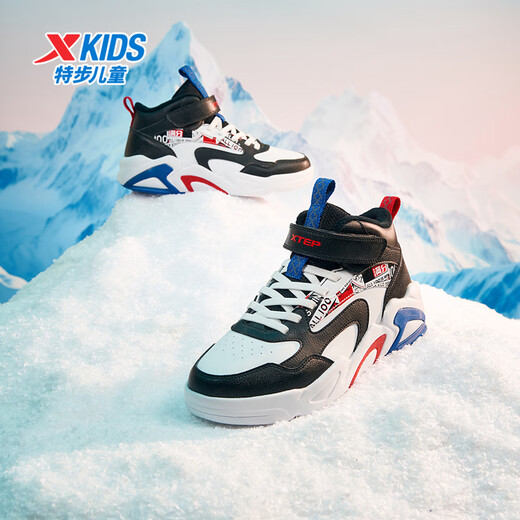 XTEP children's shoes, children's winter velvet sports shoes, versatile cotton shoes for boys and girls, XTEP white/black 38