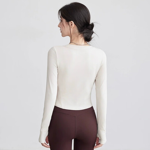 Bright dip autumn and winter yoga fitness running long-sleeved slimming high-end half-zip Pilates yoga clothing top for women apricot S