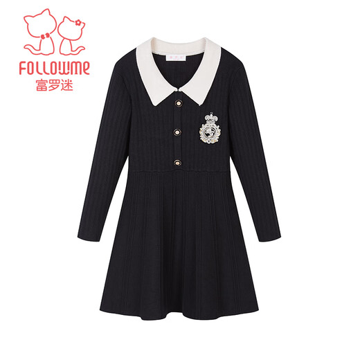 Fuluomi Girls' Dress Winter Fashionable Western College Style Knitted Skirt Middle and Large Children's Thickened Sweater Skirt Black 165