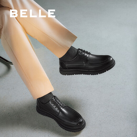 Belle textured business shoes for men 2025 spring new cowhide comfortable lace-up casual leather shoes A1819AM5 black 40 (250mm)