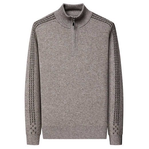 鹿王（KING DEER）鄂尔多斯市山羊绒衫男士半拉链半高领纯色冬季加厚保暖毛衣打底衫 灰咖山羊绒 L 170 【125-140斤】