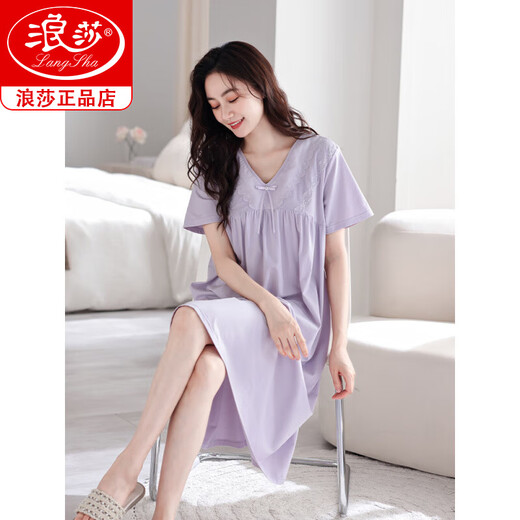 Camisón de Langsha con almohadilla de cofre para mujeres para el verano mangas cortas de algodón puro 2025 Nuevo estilo madre mujer embarazada pijama de verano 702 m blanco [con almohadilla de cofre] m