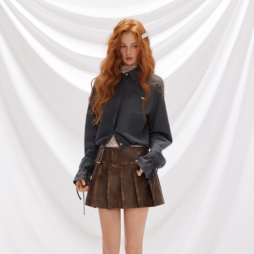 UNIFREE simple Korean style long-sleeved shirt blue autumn and winter new plaid waist casual versatile long-sleeved top blue M