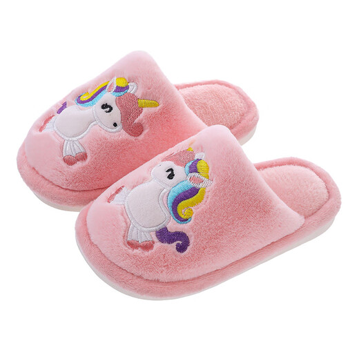 Children's cotton shoes, autumn and winter cotton slippers for boys and girls, cartoon indoor home shoes for small and medium-sized children, non-slip, pink, size 24-25, inner length 16CM, suitable for 1-3 years old