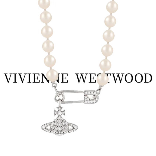 VVIENNE WESTLOCK British Purchasing Agent Western Queen Mother Authentic Saturn Necklace NANA Open Diamond Paperclip Pendant Clavicle Chain Women Silver Saturn Pin Pearl Chain
