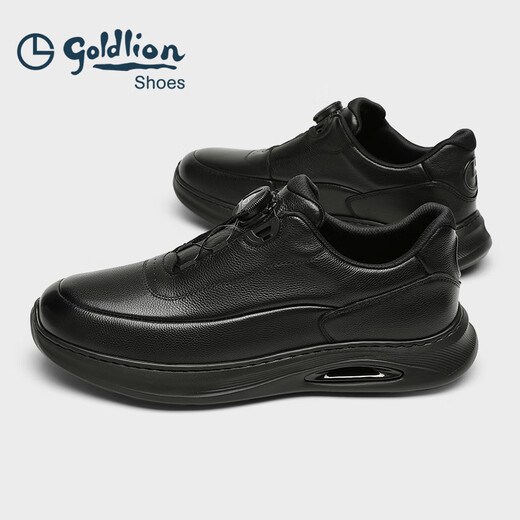 Goldlion Men's Shoes 2025 Autumn and Winter New Men's Genuine Leather Business Leather Shoes Casual Shoes Light Shock-absorbing Sports Running Shoes Soft Surface Black 40