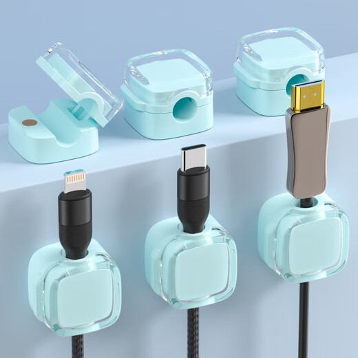 床头柜磁吸理线器数据线固定器桌面手机充电线收纳夹挂钩整理神器 透明彩色【6个装】