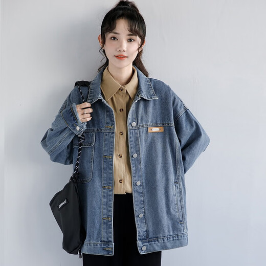 Semir spring and autumn new blue retro Hong Kong style denim jacket for women Korean style loose casual jacket bf student top blue Semir s 12XL blue