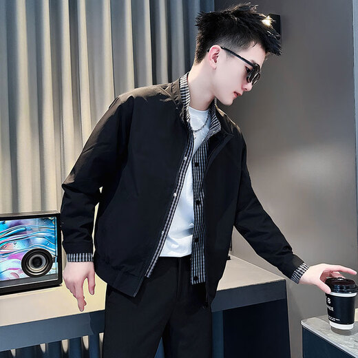 Jason's fake two-piece jacket men's autumn and winter cotton-padded handsome trendy top 2025 new high-end men's stand-up collar jacket JK215 black (regular style) XL (130-145Jin Jin equals 0.5 kg)