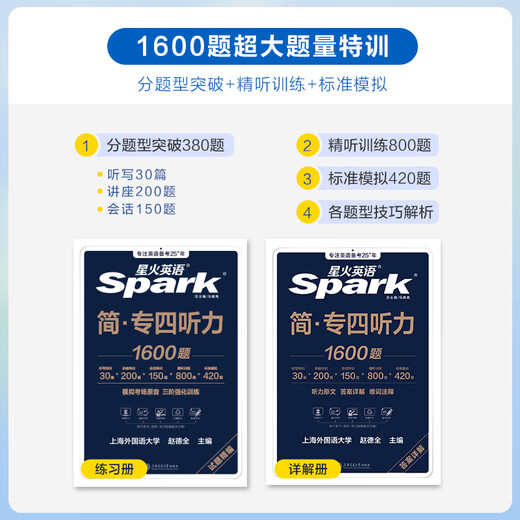 Offizieller Flagship-Store Spark English Special Level 4 Hör-Spezialtrainingsbuch 1600 Fragen Vorbereitung 2026 Professional Level 4 echte Fragenquelle zur Unterstützung des Hörverständnisses Originaltext Methodenfähigkeiten Video Spezial-Hören-Spezialtraining 1600 Fragen