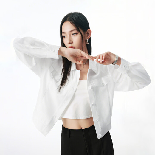 Peacebird Clear Acetate Blended Shirt Jacke Damen 2025 Neue kurze Jacke Temperament Mode Jacke Damen* Weiß S 155