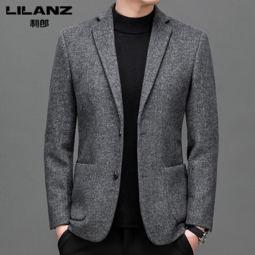 Lilan Men's Woolen Suit Autumn and Winter Business Casual Small Suit Men's Casual Short Trendy Woolen Jacket 210 Gray Brown M 170