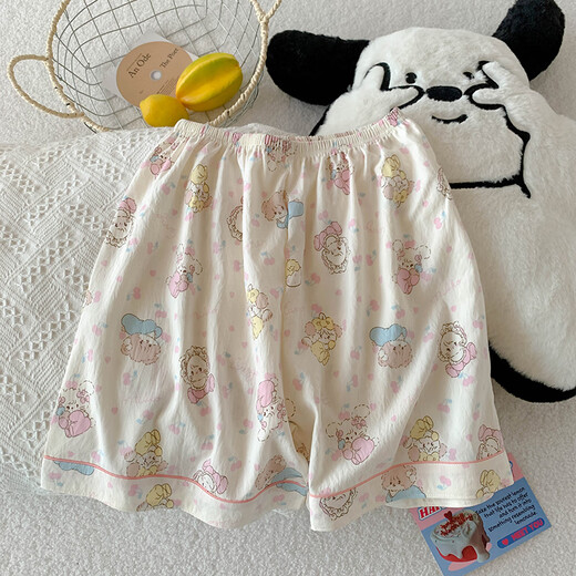 梦鸾三件套樱桃小熊睡衣女夏季短袖可爱卡通宽松云朵棉夏天家居服套装 Z9901 粉边米可 L