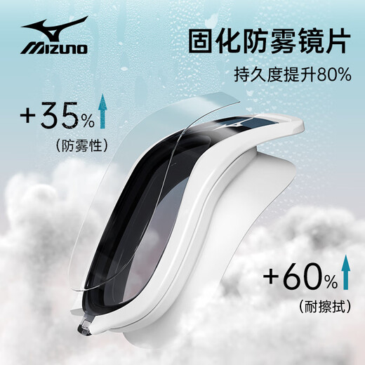 Mizuno (MIZUNO) swimming goggles for women adult large-frame swimming goggles myopia swimming cap set waterproof and anti-fog swimming equipment B050 ink white