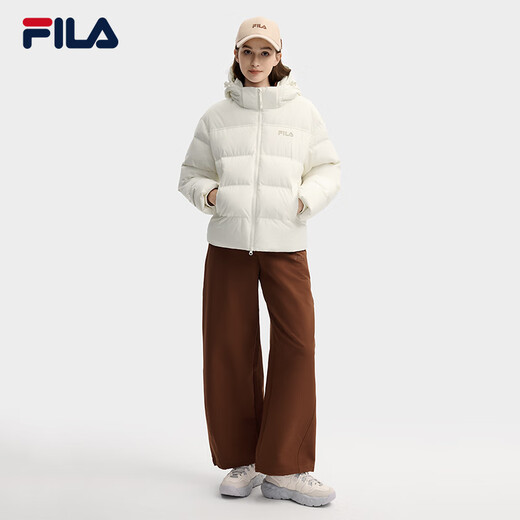 FILA Official RGB Down Women's Down Jacket 2025 Winter Far Infrared Heating Bread Jacket Hooded Warm Jacket