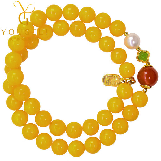 Yogurt Natural Beeswax Bracelet Chicken Fat Yellow Amber Multi-circle Bracelet Chinese Style National Style Jewelry Women's Hand Jewelry Beads 8mm
