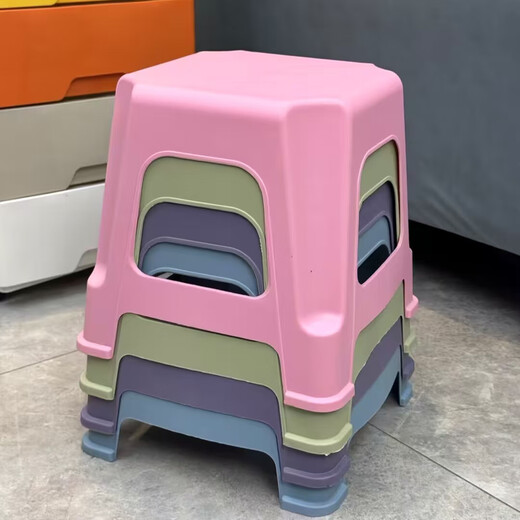Thickened simple square stool for children and adults at home, plastic low stool, dining table, chair, coffee table, shoe changing stool, square stool matcha green 1 piece (no foot pads)