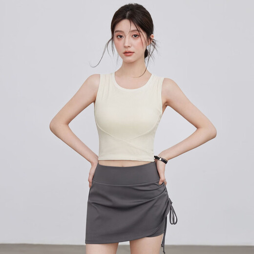 Bright dip sports bra summer new yoga fitness vest all-in-one running Pilates yoga suit white apricot top XL recommended 115-130 Jin Jin equals 0.5 kg