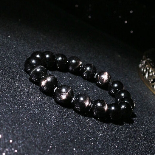 Mochen MOEYCIOR collectible gold luck stone bracelet for men and women Egyptian moonlight double cat's eye effect energy stone single circle black double eye collection grade 12mm men's model with thin hand circumference strong energy gold luck stone (Egypt)