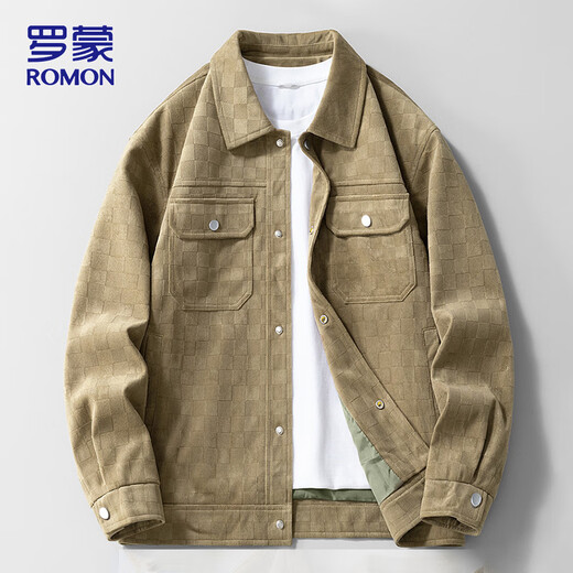 ROMON coat men's autumn and winter work jacket men's lapel plaid men's warm tops black XL
