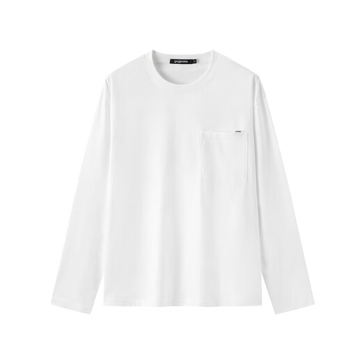 Gxgjeans men's wear thick brushed pocket design loose round neck long sleeve T-shirt for men 25 autumn and winter hot sale white spring and autumn style L (175)