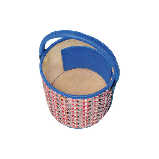 Longchamp pure woven snap short handle bucket bag cowhide shoulder crossbody handbag small women's pink pink blue color matching