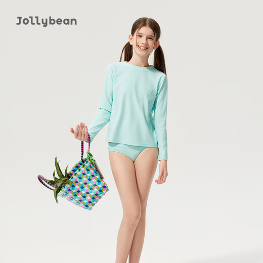 Jollybean | Children's Swimwear 25 Summer New Girls Long Sleeve Sun Protection Triangle Split Swimsuit Set Fluorite Pink 150 cm
