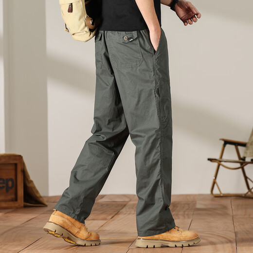 JEEP spring and autumn men's straight sports casual pants outdoor daily overalls military green XL