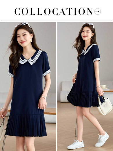 NOSSKISS luxury high-end brand French casual short-sleeved dress for women 2025 summer new style thin and small skirt blue M 90-105Jin Jin is equal to 0.5 kg
