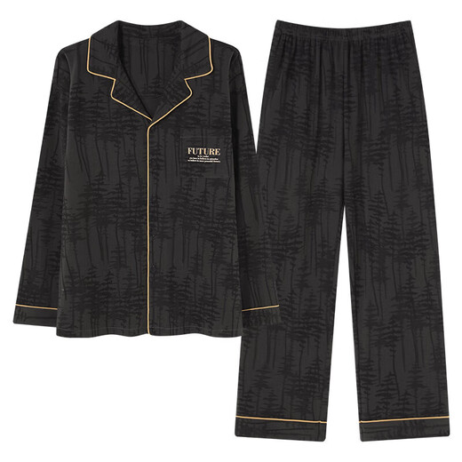 Sangpu-Pyjama für Herren, Frühling und Herbst, große Größe, lockerer, lässiger Langarm-Anzug, Strickjacke, kann außerhalb der Sommer- und Winter-Hauskleidung getragen werden OMM12004 2XL (empfohlen 150–170 Jin Jin entspricht 0,5 kg)