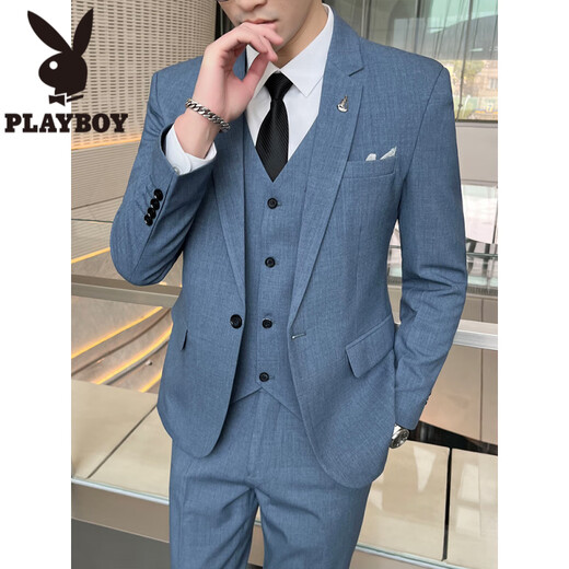 Playboy (PLAYBOY) Suit Suit Men's Casual Business Formal Jacket Korean Style Slim Groomsmen Groom Wedding Dress Suit Three-piece Apricot Suit + Vest + Pants + White Shirt M (98~108Jin Jin equals 0.5 kg)