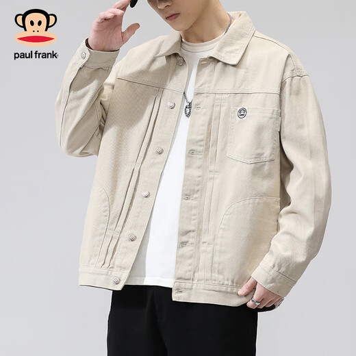 Big-mouthed monkey (paul frank) jacket men's 2025 new work jacket men's loose trendy brand pure cotton denim jacket men's beige color L