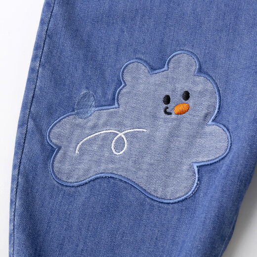 Dudujia children's denim overalls autumn clothing boys versatile woven pants girls autumn loose casual pants cartoon children's clothing denim blue 100