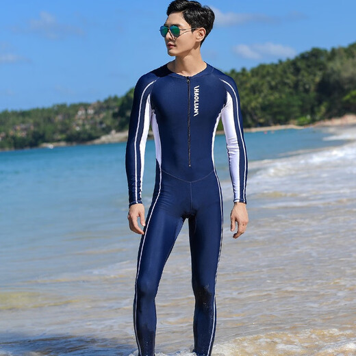 Wetsuit for men and women couples one-piece warm swimsuit snorkeling suit swimming surfing diving equipment men's size L navy blue